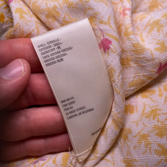 EUC Free People In Full Bloom Floral Ivory/Yellow Ruffle Midi Dress w/ Smocking - Picture 12 of 13